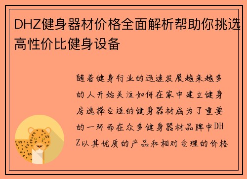 DHZ健身器材价格全面解析帮助你挑选高性价比健身设备